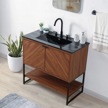 Juhl Chevron-Front Modern Minimalist 2-Shelf Bath Vanity Cabinet Only (Sink Basin Not Included)